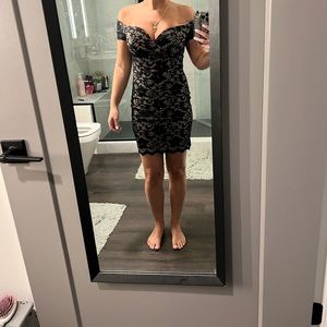 Black lace off shoulder dress